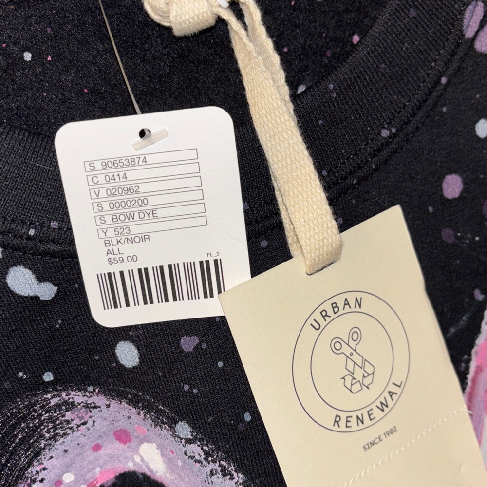 NWT Urban Renewal Remade Bow Painted Sweatshirt in Black, size L PTP 25” - Picture 6 of 14